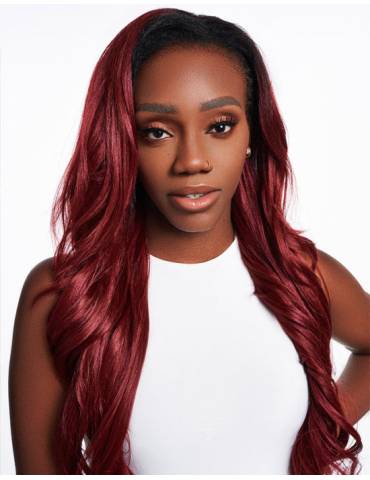 Jordana Quick Weave Outre : une perruque longue et bouclée couleur rouge