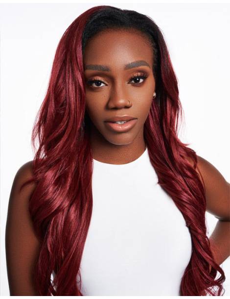 Jordana Quick Weave Outre : une perruque longue et bouclée couleur rouge