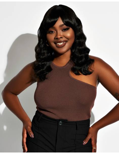 perruque frange ondule carre long Premium Waves feme wig color 1B
