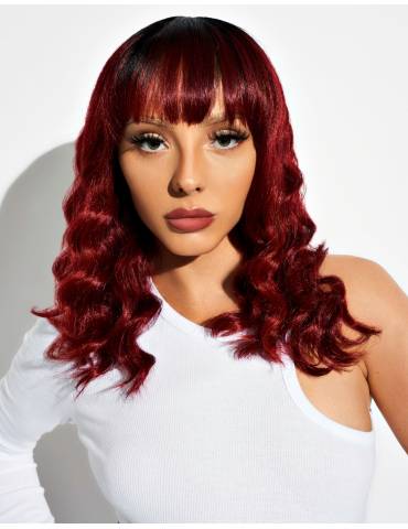 perruque frange ondule carre long Premium Waves feme wig color DR/SC